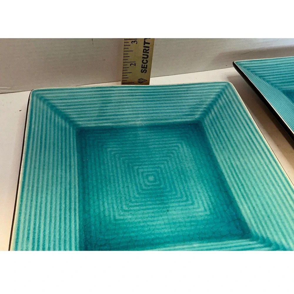 Target Home Zazen Square Stoneware Plates Teal Reactive Glaze Set of 2 Modern